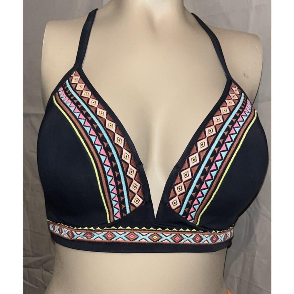 Shade & Shore WOMEN'S BLACK WITH AZTEC PRINT PADDED CUPS Bikini Bra Top 36DD - Picture 5 of 10